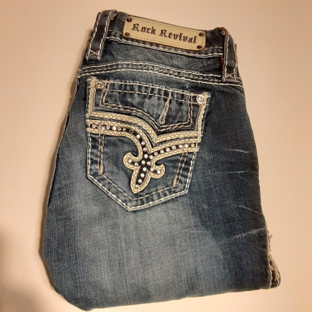 Rock Revival Women's Betty Mid Rise Boot Cut Jeans E8441MBR Size 26